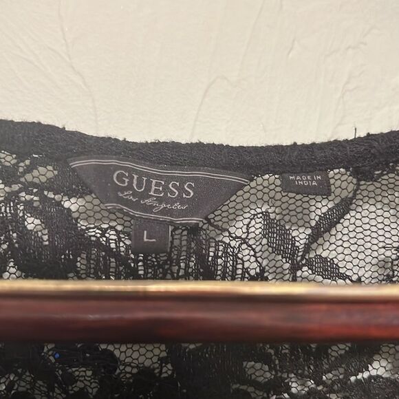 Guess Sheer Sequined Square Shape Sleeveless Blouse L - Picture 2 of 8